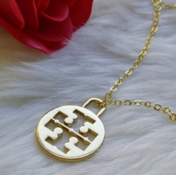 Tory Burch Jewelry - Tory Burch Large Logo Charm Gold Plated Necklace
